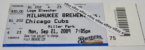 Milwaukee BREWERS vs. Chicago CUBS 21 DE SEPTIEMBRE. Boleto de Miller Park 2009 - Imagen 1 de 2