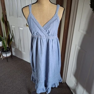 VTG Faded Glory Dress Chambray Ruffle 100% Cotton Sundress Chambray Size S 4-6 - Picture 1 of 8