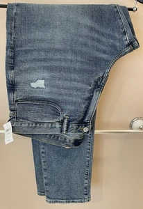 Jeans Distressed GAP SLIM TAPER 40x34 Medium Blue /Zipper Button Crotch Seam 12” - Picture 1 of 7