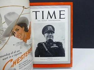 Time Magazine Leather Bound Book Apr-June 1940 Full Issues W Covers MUSSOLINI - Picture 1 of 5