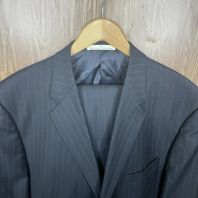 Joseph Abboud 2 Piece Suit Mens 44L 38x32 Black Striped Wool Double Vented USA - Image 1 of 4