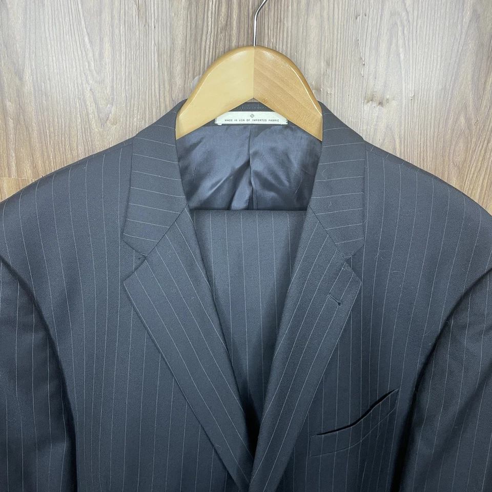 Joseph Abboud 2 Piece Suit Mens 44L 38x32 Black Striped Wool Double Vented USA - Image 1 of 4