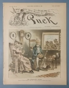 1887 Puck Magazine Print "The Persistent Suitor" & "Atlas of the Labor World" - Picture 1 of 3
