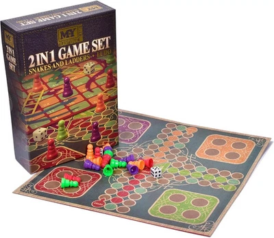 New 2 In 1 Traditional Board Game Snakes & Ladders & Ludo Folding Board Game Set - Image 1 of 3