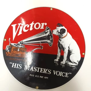 Victor His Master's Voice Porzellan Metall 11" Schild Display Ande Rooney - Bild 1 von 7