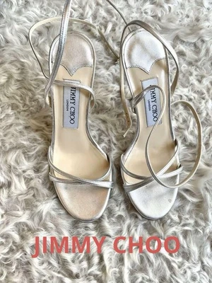 Zapatos de salón Jimmy Choo tacón de mula plateados con cordones EU35 US5 Japón Envío gratuito USADOS - Imagen 1 de 4