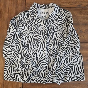 Lucy & Laurel Woman 2X 100% Linen Jacket Zebra Print Casual Workwear Sirencore - Picture 1 of 11