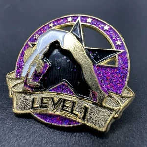 NEW Crown GLITTER Gymnastics Lapel Pin - LEVEL 1 - Purple - Picture 1 of 6