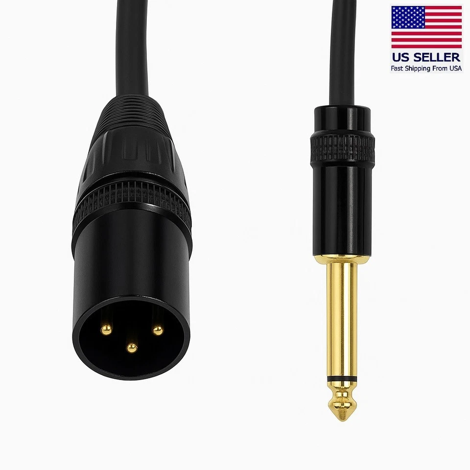 XLR 3-Pin Male to 1/4”TS Mono Cable Unbalanced Shielded Mic Audio Cord Stereo 05 - Image 1 of 4