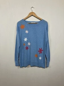 WoolOvers S Jumper Women's Blue Wool Cotton Pullover Floral Print Pretty - Picture 1 of 5