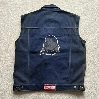 Vintage Platinum FUBU Fat Albert Vest Mens Large Navy Blue Denim ASTRO Y2K 2000s - Image 1 of 4