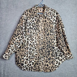 Vintage Gene Ewing Bis Bis Leopard Print Wrinkled Rich Denim Shirt Jacket Size 1 - Bild 1 von 8