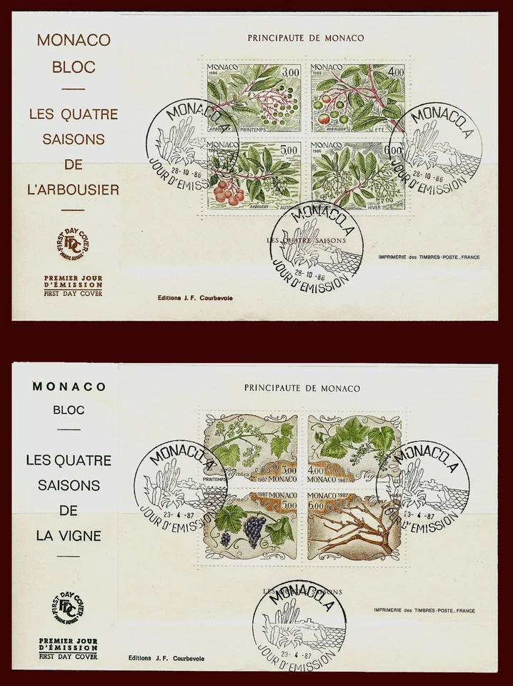 MONACO. Arbutus Tree  Grape Vines. Scott 1559 & 1579. 1986 & 1987.  FDC - Image 1 of 1