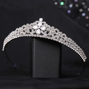 Silver CZ Diamond Bridal Wedding Tiara Crown Swarovski Crystal Crown  - Picture 1 of 3