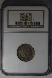 1920-D .05 NGC XF45 Buffalo Nickel, Indian Nickel, 5 Cent Piece - Picture 1 of 8