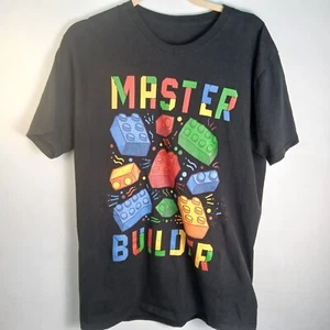 Master Builder Men's Large T-shirt Lego Bricks L Black Graphic Print Tee - Picture 1 of 10