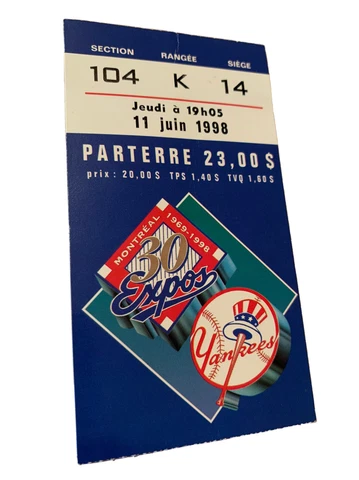 Montreal Expo Vintage Baseball Ticket Vs Yankees Montreal Stadium 1998 Cover
