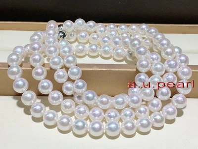 Collar Largo AAAAA 48"9-10mm Redondo Natural Real Mar del Sur Blanco Perla Oro 14K Foto 1 de 4