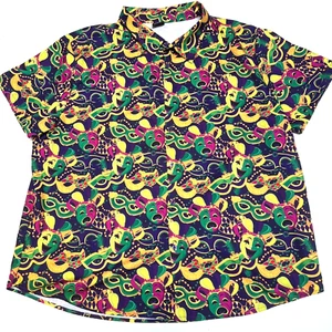 Linocouton Mardi Gras Button Up Shirt 2XL Short Sleeve Polyester blend - Picture 1 of 6