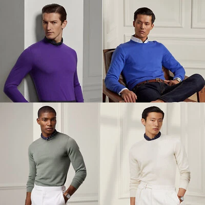 Ralph Lauren Purple Label Mens Blue Green Purple Cashmere Crew Neck Sweater $995
