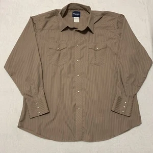 Wrangler Men's XXL Western Dobby Stripe Brown Gold Snap Long Sleeve Shirt - Picture 1 of 7