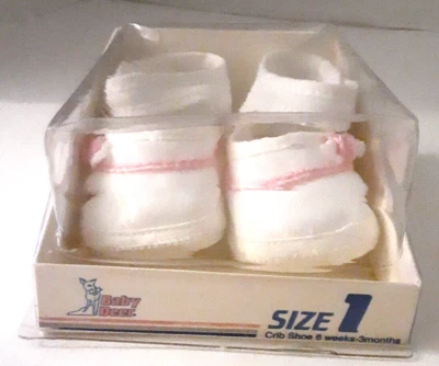 Zapatos de cuna de tela planos Mary Jane blancos vintage bebé ciervo rosas flores talla 1 nuevos de Lote Antiguo Foto 1 de 4