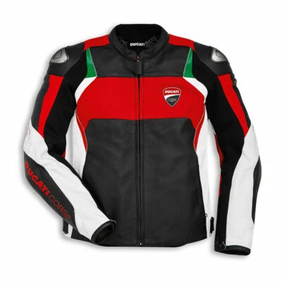 Chaqueta de cuero para moto Ducati Corse C3 tricolor tricolor NUEVA Foto 1 de 4