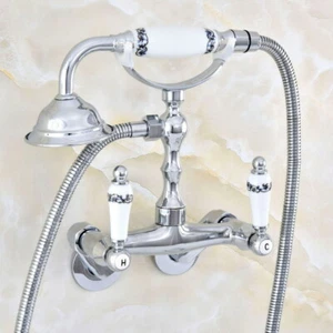 Grifo mezclador 2 asas de ducha de mano para baño de montaje en pared cromado pulido - Imagen 1 de 7