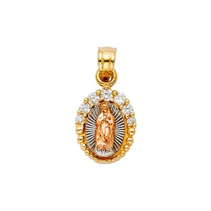 14K Tri Tone Gold Religious Lady of Guadalupe Charm Pendant For Necklace Chain - Picture 1 of 4