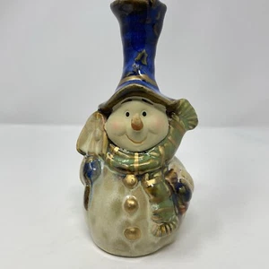 Muñeco de nieve de invierno de cerámica con pala campana navideña azul, dorado y verde - Imagen 1 de 17