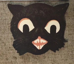 U Pick Vintage Inspired Cat Big Eye Toothy Mouth Halloween Cardstock Decoration - Picture 1 of 2