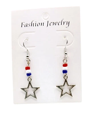 Pendientes perforados colgantes estrella abierta 4 de julio con cuentas rojas, blancas y azules... #724 Foto 1 de 2