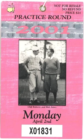 Masters Pass 2001 Tiger Woods Second Win Monday Practice Round April 2nd Cover