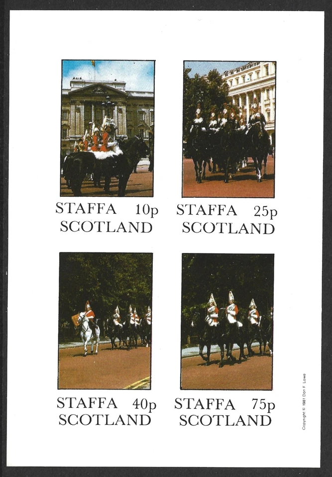 Staffa Scotland, 1981, Queens Royal Guards, Horses, MNH Imperf M/S Sheet #M2008 - Image 1 of 1
