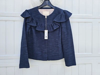 Rebecca Taylor Blazer 夹克 Lurex 粗花呢海军蓝女式 4 件全新设计师 — 第 1/4 张图片