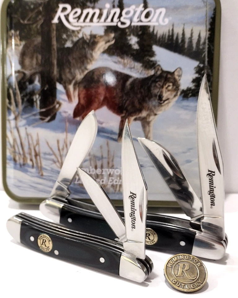 Remington Timber Wolves Gift Set Black/Green Micarta Handles Pocket Knife Knives - Image 1 of 4