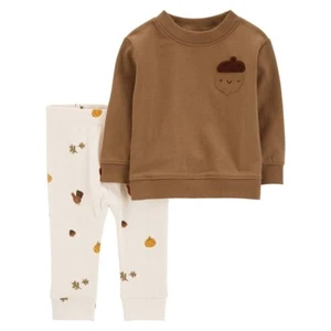Carter's BROWN/IVORY Baby Unisex Acorn Sweatshirt & Fall Pants Set, US 9M - Picture 1 of 2
