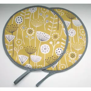 Pair of Aga Hob Lid Mats Covers Pads 2 With Loop Mustard Yellow Ochre Grey - Picture 1 of 6