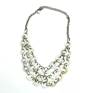 Premier Designs Jewelry SANDY 16"-20" Antique Silver Mother of Pearl Necklace - Picture 1 of 5