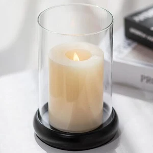 Black Hurricane Candle Holder - Clear Glass Pillar Candle Holder Cylinder Lante - Picture 1 of 9
