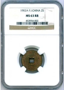 1902 A BRONZE FRENCH INDO CHINA 2 SAPEQUE NGC MINT STATE 63 RED BR - Picture 1 of 2