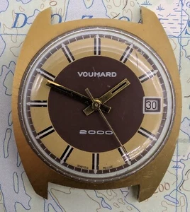Vtg Voumard 2000 Gold Brown Bullseye Rear Winding Mechanical Watch - Running - Picture 1 of 9