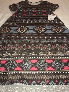 Abito Carly tribale azteco Lularoe grigio marrone rosa HTF unicorno 🦄 2XL. 22/24 20 nuovo - Foto 1 di 10