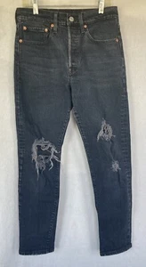 Levis 501 Skinny Jeans Big E Black Distressed Torn Holes Womens 26x28 - Picture 1 of 13