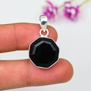 Black Spinel Octagon Gemstone 925 Sterling Silver Handmade Jewelry Pendant Gifts - Picture 1 of 5