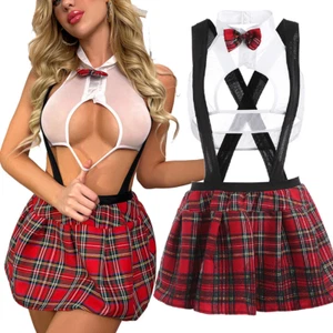 Plus Size Womens School Girl Uniform Outfit Fancy Dress Lingerie Cosplay Costume - Picture 1 of 231