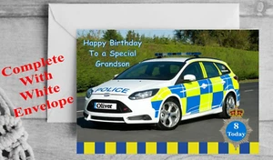 Personalised birthday card Police car any age name or relationship - Picture 1 of 2