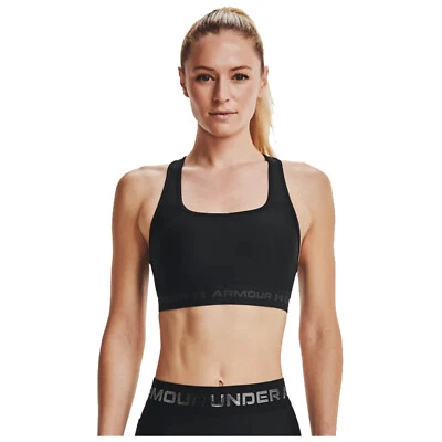 NEW 2021 Under Armour UA Mid Crossback Sports Bra Gym Workout (1361034) BLACK - Image 1 of 4
