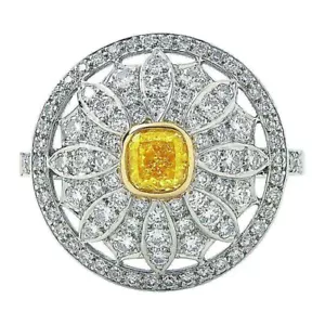 Awesome Women's Cluster Art Deco Design Ring In 925 With Cushion Yellow Citrine - Picture 1 of 6