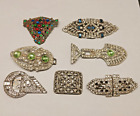 Antique Art Deco Rhinestone Jewelry Lot Brooches Dress Clips Buckles Some Marked